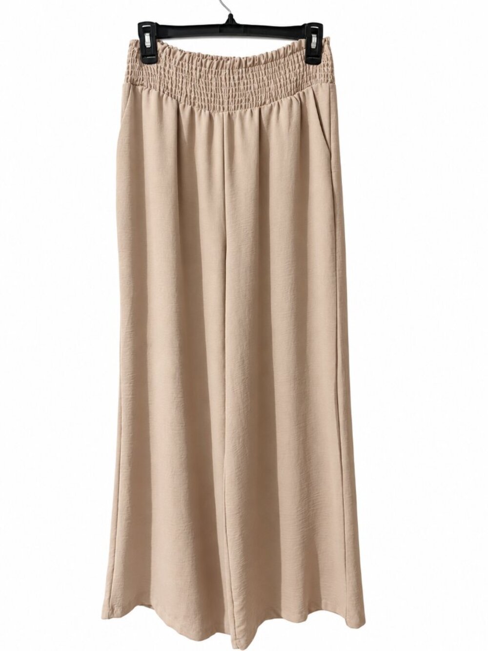 DOKOTOO Beige Smocked Waist Wide Leg Palazzo Pants Size Mefium